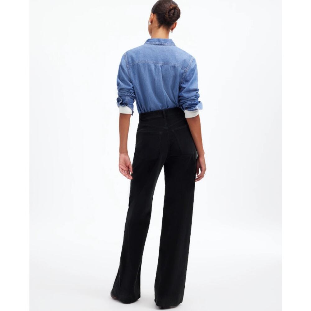 Madewell SuperWide-Leg Corduroy Pants WMNS 23 Black High Rise Stretchy Zip Fly - Picture 3 of 8